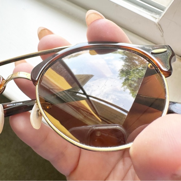 Ray-Ban RB 4346 Clubround Double Bridge Sunglasses 990/33 Shiny Red Havana Brown - Picture 8 of 11